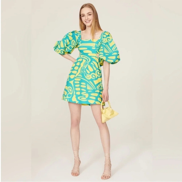 Alexis Bodhi Puff Sleeve Mini Dress Blue Yellow - Picture 2 of 10